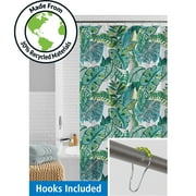 Mainstays Waterproof Watercolor Jungle 30% Recycled PEVA Shower Curtain Set & Hooks, 13-Piece Green