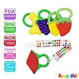Mammas Club 5 Fruit Baby Teething Toys with Pacifier Clip/ Holder - Non-Toxic, BPA, Latex and Phthalate Free Silicone Teethers- Soothing, Soft, Durable and Freezer Safe