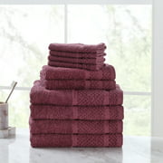 Mainstays 10 Piece Bath Towel Set with Upgraded Softness & Durability, Raspberry