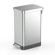 Qualiazero 13.2 Gallon Trash Can, Stainless Steel Step On Slim Kitchen Trash Can, Silver