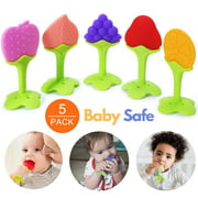 Homaful 5 Pack Baby Teething Toys Baby Chew Toys, BPA-Free Baby Teething Toy for Babies 6-12 Months. Natural Organic Freezer Safe Fruit Teether Toys for Toddlers, Specialized Relief Gingival Pain
