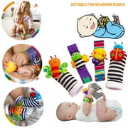 AOUSTHOP Foot Finder Socks & Wrist Rattles Newborn Toys for Baby, Baby Gift Infant Toys, Hand and Foot Rattles Suitable for 0-3, 0-6, 3-6, 6-12 Months Babies