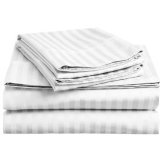 Twin Size White 300 Thread Count 100% Cotton Sateen Dobby Stripe Sheet Set