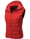Thanth Womens Fitted Active Puffer Vest Jacket with Hoodie RED Medium