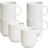 Ceramic Stackable Diner Coffee and Tea Mugs with Dish-pan Scraper, 12 Ounce, Set of 6, Ivory