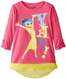 Disney Big Girls' Inside Out Joy Yay Chiffon Hangdown Hi-Low Top, Hot Pink/Yellow, Small