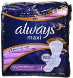 Always Maxi Overnight Extra Heavy Flow With Wings, Unscented Pads 20 Count (Pack of 2)