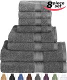 Cotton Bath Towel Set Grey - 8 Piece includes 2 Bath Towels, 2 Hand Towels, and 4 Washcloths - By Utopia Towels