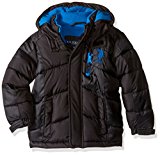 U.S. Polo Assn. Boys' Little Boys' Hooded Bubble Jacket, Black/Blue Logo, 7