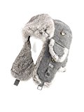 FUR WINTER Wool Blend Tweed Rabbit Fur Aviator Bomber Trapper Hat GRY M/L