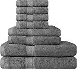 Premium 8 Piece Towel Set (Grey); 2 Bath Towels, 2 Hand Towels & 4 Washcloths - Cotton - Machine Washable, Hotel Quality, Super Soft and Highly Absorbent by Utopia Towels