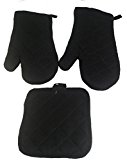 Kitchen Oven Mitt Pot Holder Set Kitchen Linens Oven Mitt Pot Holder Pack (Black)