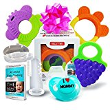 Baby Teething Toys Set of 5: 3 Baby Fruit Teethers + Baby Pacifier + Baby Toothbrush/Fingertip Massager & Case | Best Relief for Sore Gums | Freezer Safe Dishwasher Safe | SCME Baby Teether