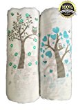 Muslin Swaddle Blankets 2 Pack - Seben Baby - 47"x 47" - 100% Cotton - Tree Bird and Owl - Unisex for Boys or Girls - Lifetime Guarantee