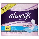 Always Thin Dailies Unscented Wrapped Liners, Regular, 120 Count (Pack of 2)
