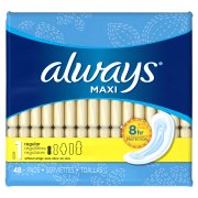 Always Maxi Size 1 Regular Pads Without Wings, 48 Count