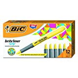 BIC Brite Liner Grip Highlighter, Chisel Tip, Yellow, 12-Count