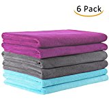 JML Bath Towel, Microfiber 6 Pack Towel Sets (27 x 55") - Extra Absorbent, Fast Drying & Antibacterial, Multipurpose Use as Bath Fitness Towel, Sports Towels, Yoga Towel, Light Blue Grey Burgundy