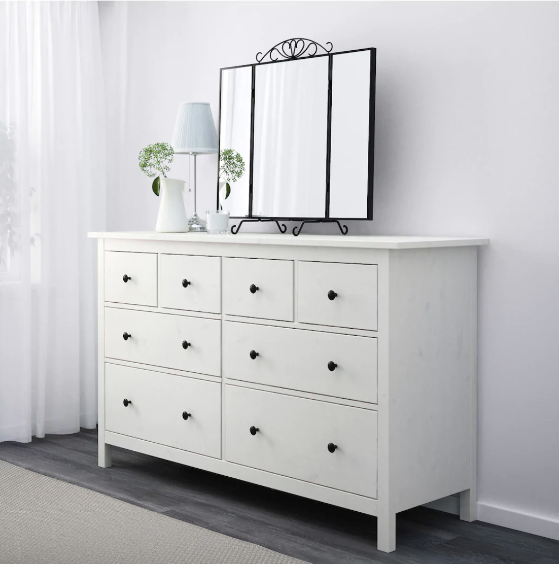 HEMNES Kommode mit 8 Schubladen, weiß gebeiz