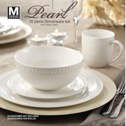 Safdie & Co. 16-Piece Round Rim Dinnerware Set, White, Embossed Pearl