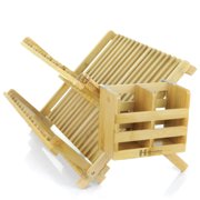 Bamboo Dish Drying Rack - Foldable And Collapsible Eco Friendly Plate Dryer With Detachable Utensil Holder