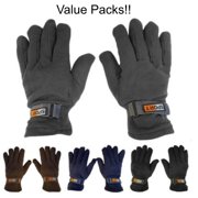 3 Pair Value Pack Mens Subzeros Sport Fleece Lined Adjustable Warm Winter Gloves
