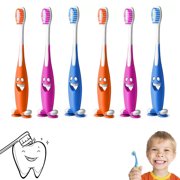 6 Smiley Happy Toothbrush Suction Cup Stand Soft Bristles Kids Toddler Oral Care