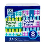 2 Pack Quality Choice Tissue Pocket Packs 3-Ply White 8 Packets Each