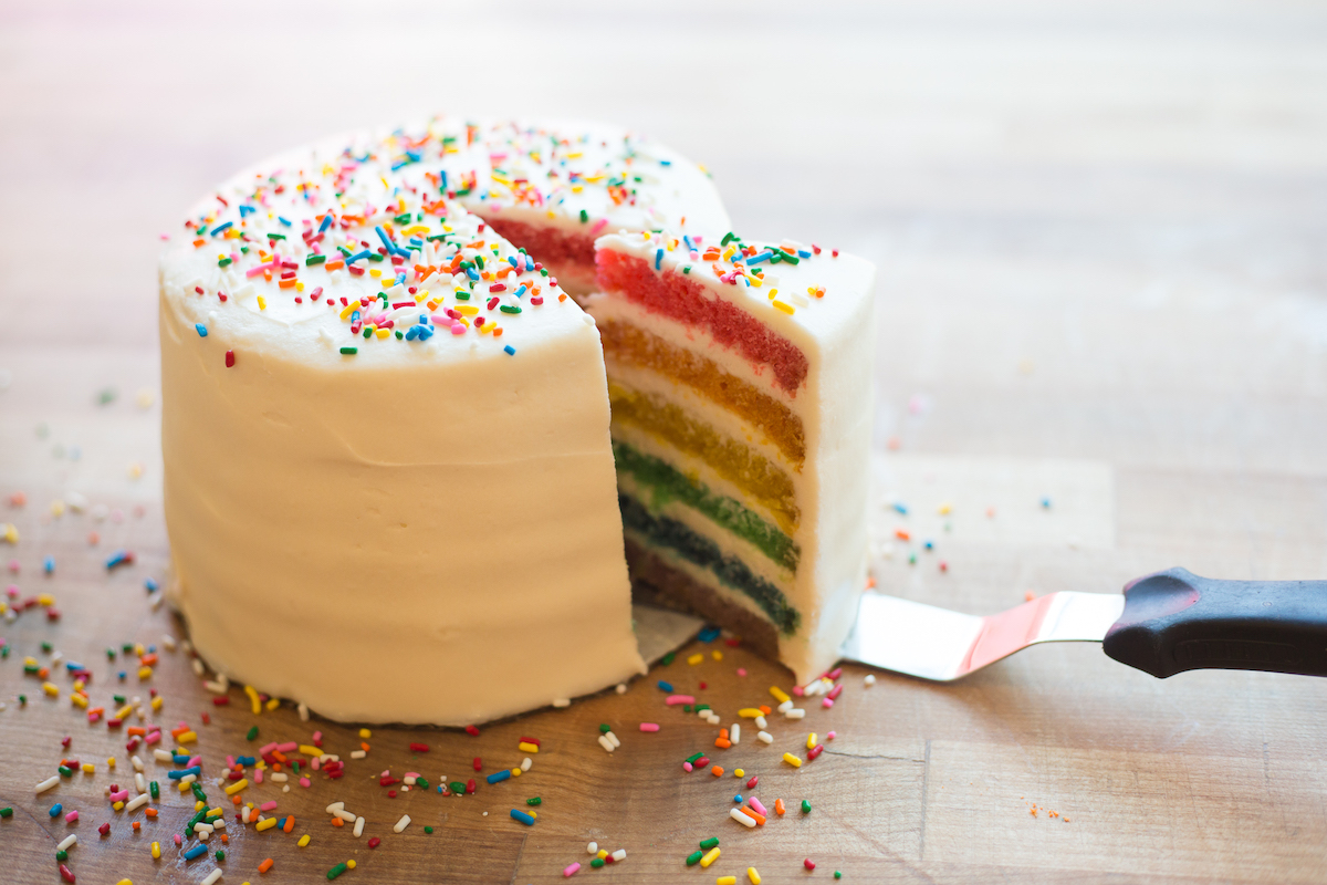 Rainbow Cake Slice. Cafe Flora