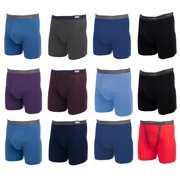 Fruit of the Loom (12 Pack Mens Underwear Cotton Boxer Briefs with Fly Soft Comfortable Tag Free