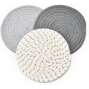 3 Pcs Cotton Thread Weave Hot Pot Holders, Multi-use Hot Mats Non-Slip Stylish Coasters Insulation Hot Pads Trivet for Cooking and Baking,Grey Set