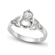 Sz 7 Sterling Silver Irish Claddagh Friendship and Love Band Celtic Ring w/ Trinity Symbols