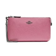 NWT COACH Large Wristlet Clutch Wallet Logo Classic Leather Pink Rose Black Nickel F73044