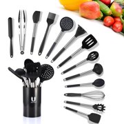 14-Piece Kitchen Utensil Set, Silicone and Stainless Steel Kitchen Utensils Home Kitchen Tools and Gadgets with Storage Bucket