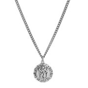 Brilliance Fine Jewelry Stainless Steel Round St. Christopher Medal Pendant Necklace, 24"