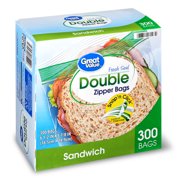 Great Value Double Zipper Sandwich Bags, 300 Count