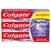 Colgate MaxFresh KnockOut Whitening Toothpaste with Mini Breath Strips, Mint Fusion, 6 Oz, 3 Ct