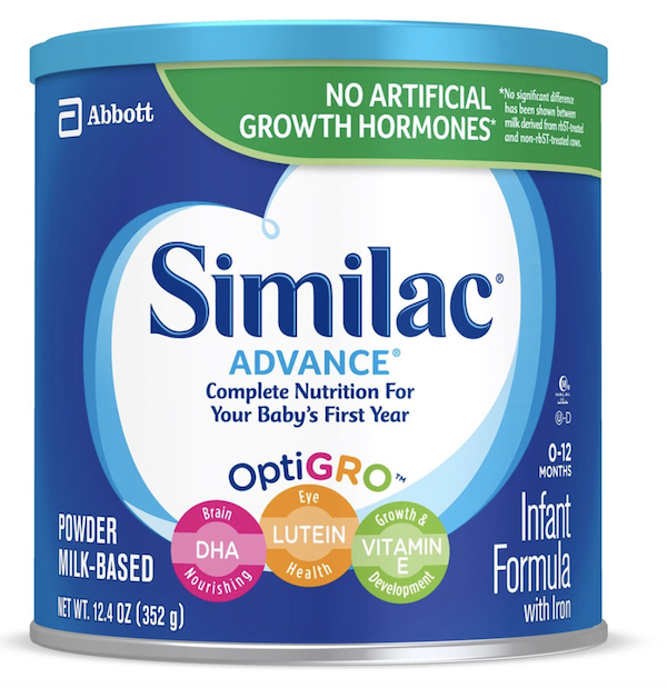 Similac Advance OptiGro DHA Lutein Vitamin E Powder Baby Formula, 12.4 oz Can