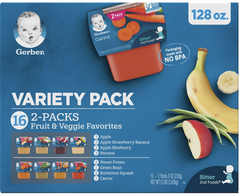 Gerber 2nd Foods Fruit & Veggie Purees Variety Pack, 4 Oz Tubs, 2 Count (Pack of 32)