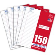 Norcom 5-Pack Filler Paper, 150 Sheets, Wide Ruled, 10.5" x 8"