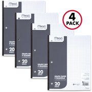 Mead Q4 Paper Tablet, Graph Ruled, 11" x 8 1/2", 20 Sheets, 4 Pack (72867)