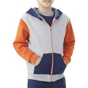 L (10-12) Boys' Explorer Fleece Super Soft Zip Hoodie with Contrast Sleeves