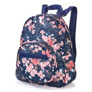 Zodaca 11.5" Small Travel Backpack Schoolbag Double zippered Adjustable Shuolder Strap Bag for Kids Girls (Size: 9.25"L x 3.5"W x 11.5H) - Navy Pink Flowers