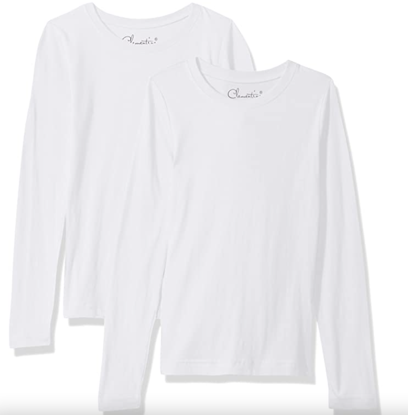 Clementine Girls' Big Everyday T-Shirts Long Sleeve Crew 2-Pack, White/White, S