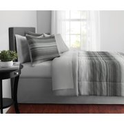 Mainstays Ombre Stripe Microfiber Reversible Bed-in-a-Bag, Queen, Grey, 8-Pieces