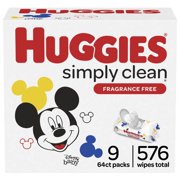 Huggies Simply Clean Unscented Baby Wipes, 9 Flip-Top Packs (576 Wipes Total)