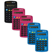 Pocket Size Mini Calculators, 5 Pack, Handheld Angled 8-Digit Display, by Better Office Products, Standard Function, Assorted Colors (Blue, Black, Pink), Dual Power with Included AA Battery Power