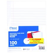 Mead Reinforced Filler Paper, College Ruled, 10 1/2" x 8", 100 Sheets/Pack