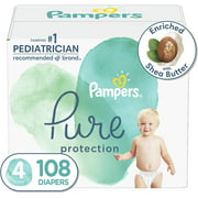 Diapers Size 4, 108 Count - Pampers Pure Protection Disposable Baby Diapers, Hypoallergenic and Unscented Protection, Enormous Pack
