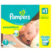 Pampers Swaddlers Soft and Absorbent Newborn Diapers, Size 1, 168 Ct